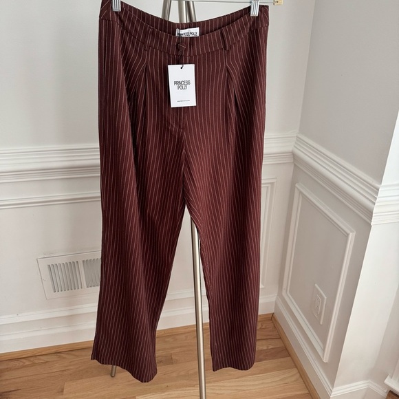 Princess Polly Chocolate Brown Pinstripe Wide Leg Pant Size 6 - Picture 4 of 8